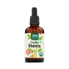 365 by Whole Foods Market stevia liquid extract bottle with dropper for zero-calorie sweetness.