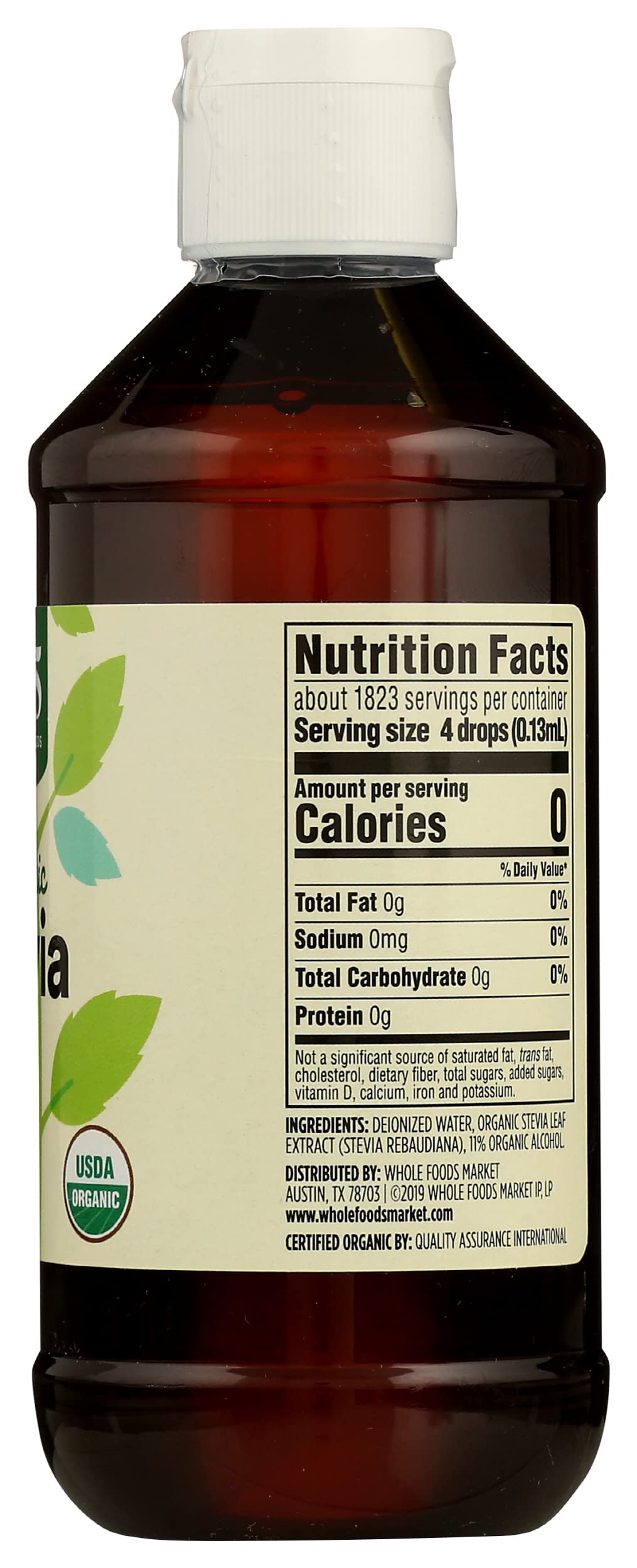 365 by Whole Foods Market stevia liquid extract pour top demonstrates convenient zero-calorie sweetness.