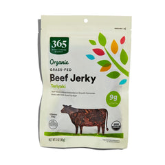 365 by Whole Foods Market teriyaki beef jerky front pack, portable protein snack