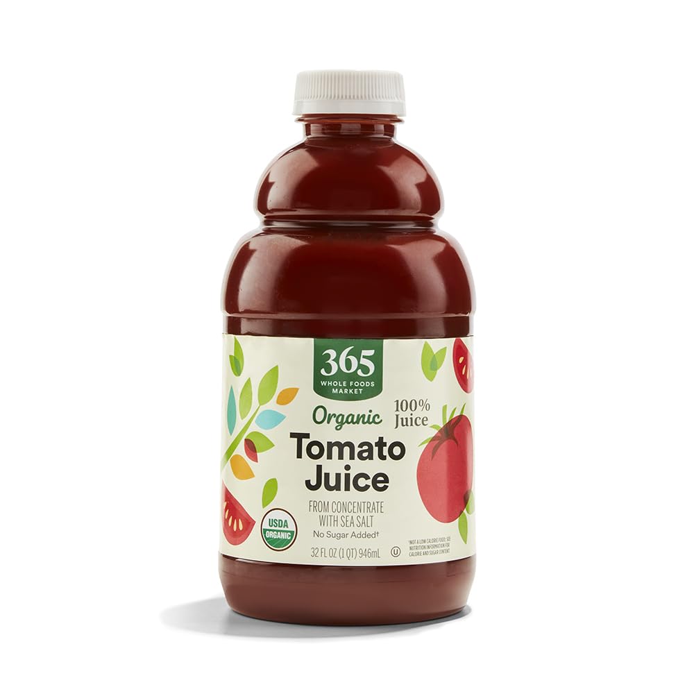 365 by Whole Foods Market tomato juice bottle front showing organic quality for everyday meals