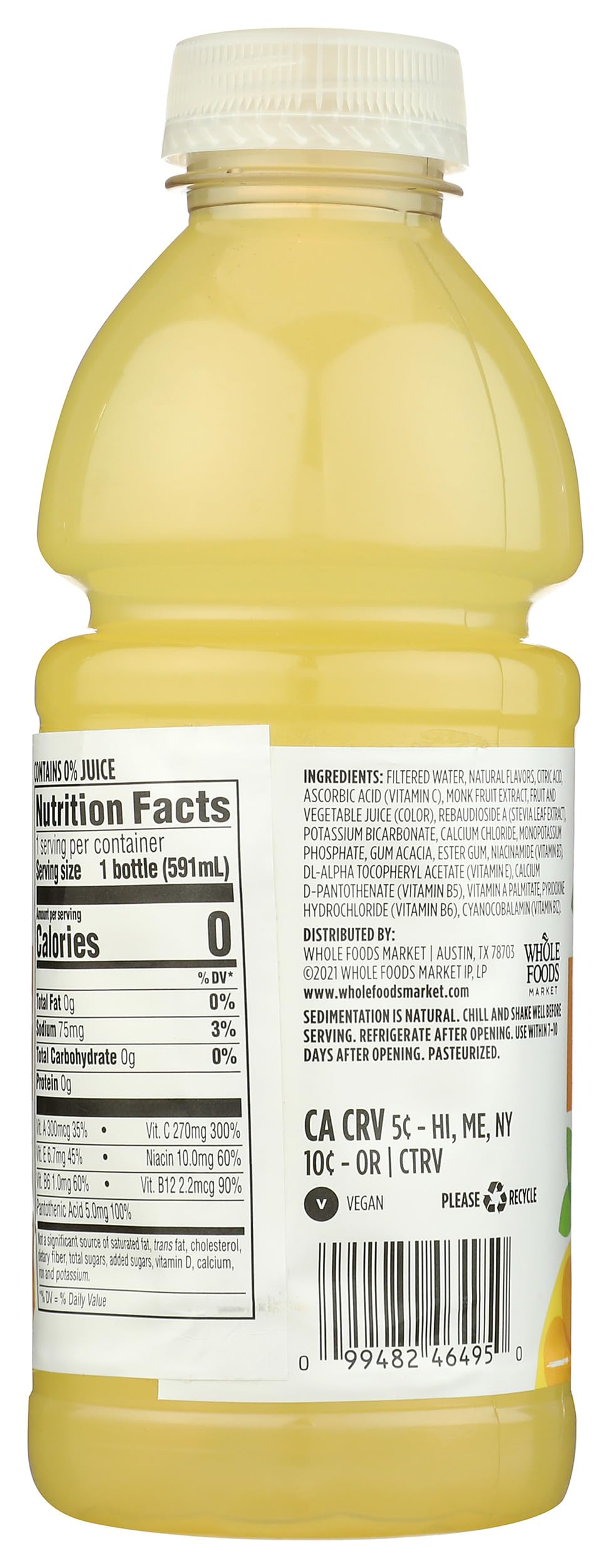 365 by Whole Foods Market bottle label highlights monk fruit and stevia sweetness.