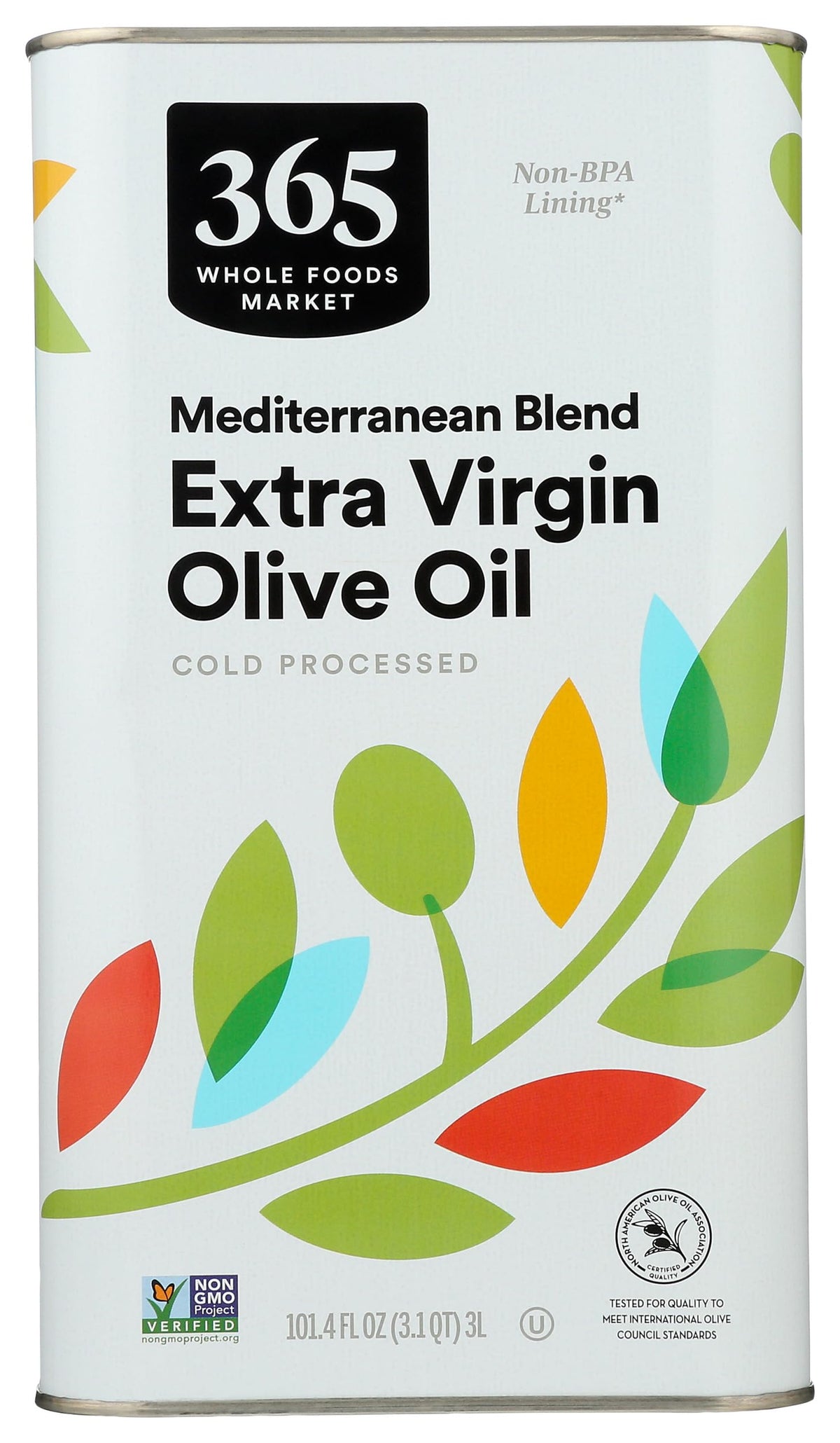 365 by Whole Foods Market Mediterranean olive oil bottle ideal for dressings and sautéing.