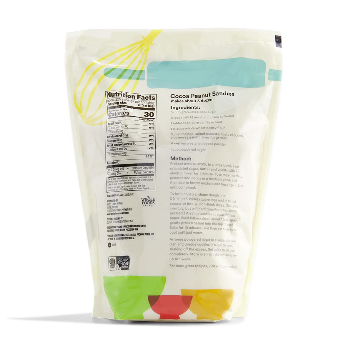 Pouring 365 by Whole Foods Market Organic Cane Sugar into a bowl for even browning in recipes.