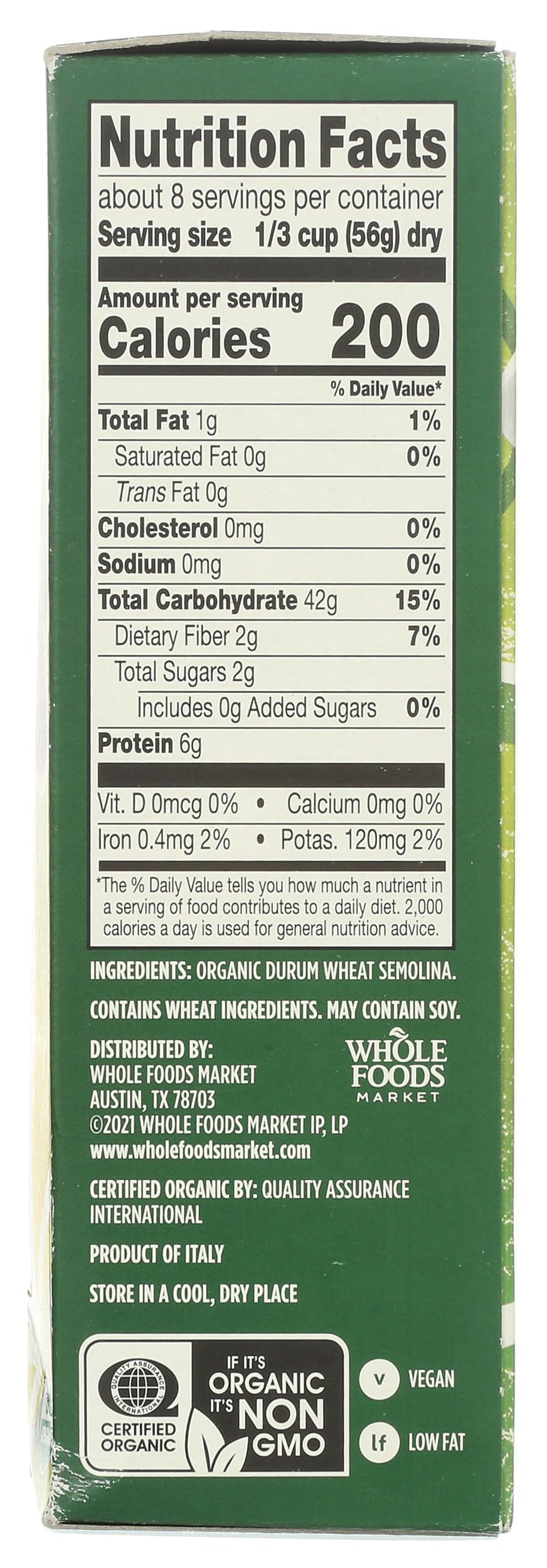 365 by Whole Foods Market organic orzo bronze-cut texture enhances authentic pasta bite.