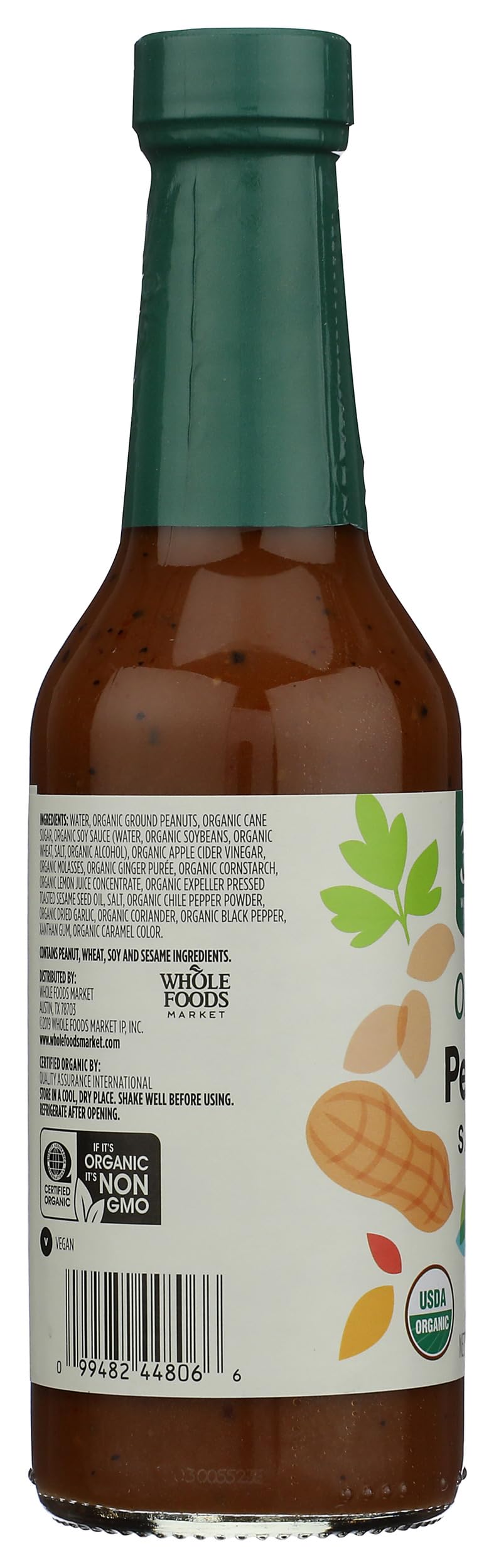 Ingredient label of 365 by Whole Foods Market Organic Peanut Sauce shows clean, recognizable ingredients.