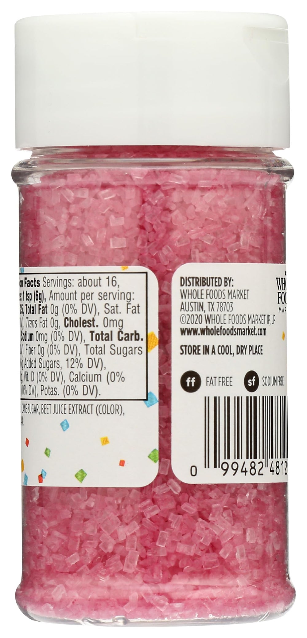 365 by Whole Foods Pink Decorating Sugar close-up showcases shimmering crystals for cookies.