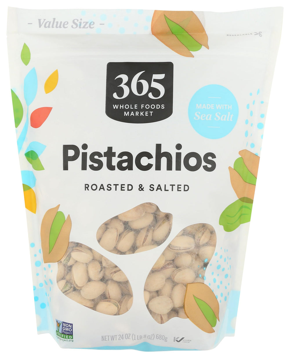 365 by Whole Foods Market roasted pistachios in a 24 oz bag for snacking