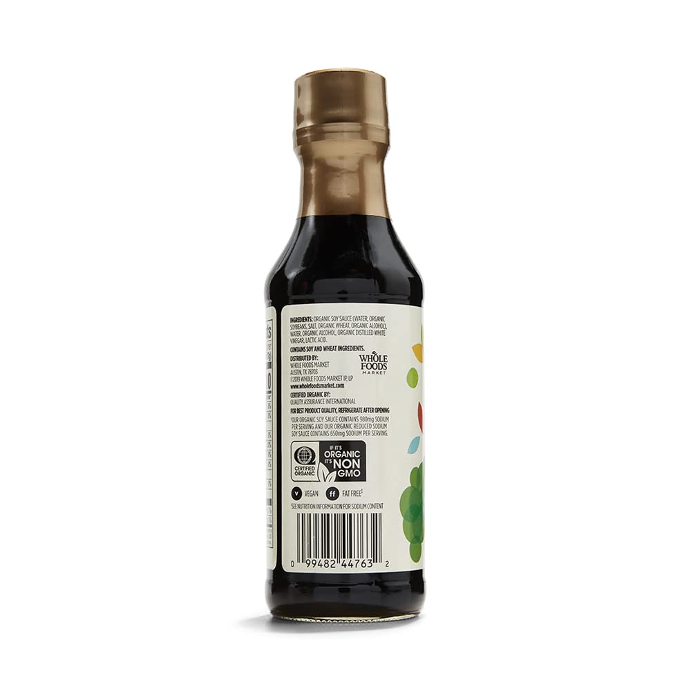 365 by Whole Foods Market shoyu bottle with clear label easy to measure for quick meals.