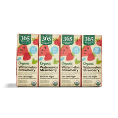 365 by Whole Foods Market watermelon-strawberry juice box front view, 8-pack, 6.75 fl oz each.