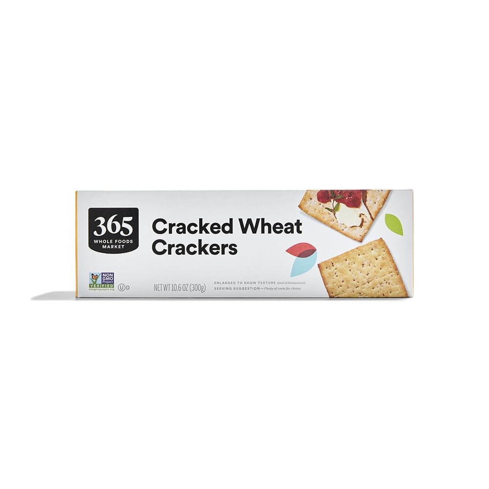 365 by Whole Foods Market cracked wheat crackers packaging, a pantry staple for quick snacking