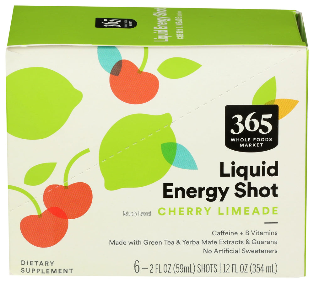 365 by Whole Foods Market Energy Shot Cherry Limeade bottle for quick energy on the go.