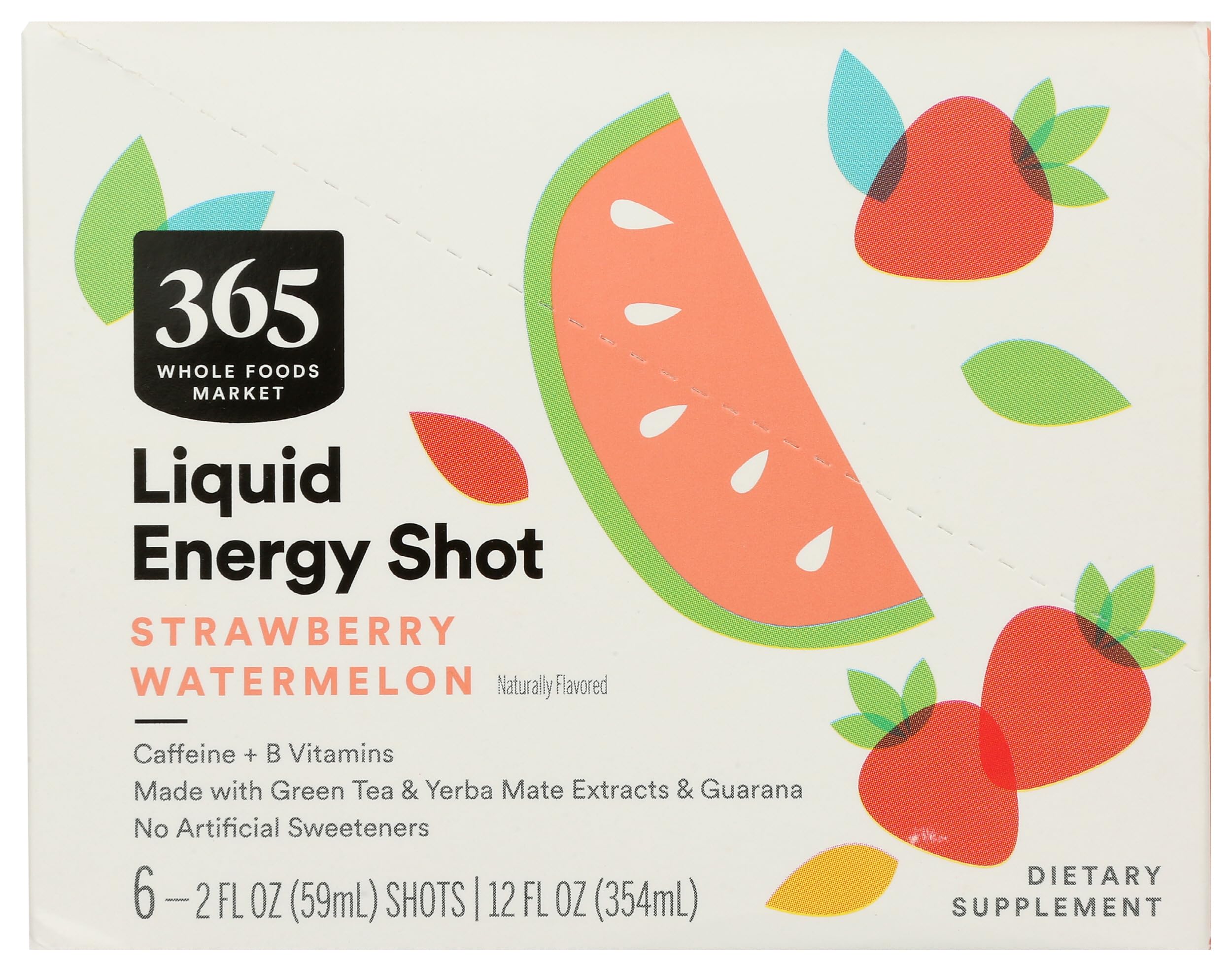 365 energy shot bottle pour showing strawberry watermelon flavor for a refreshing sip