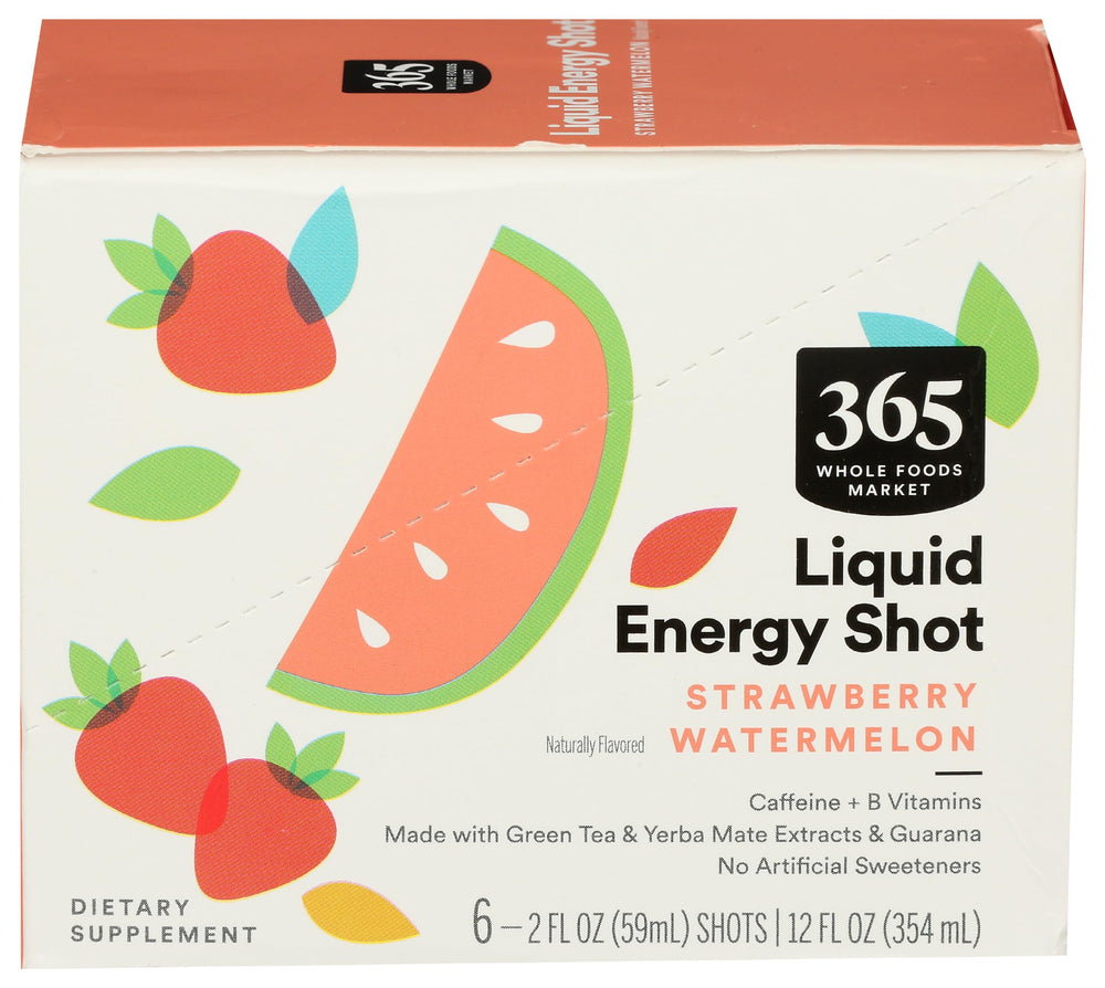 365 by Whole Foods Market energy shot front label in strawberry watermelon for quick afternoon boost
