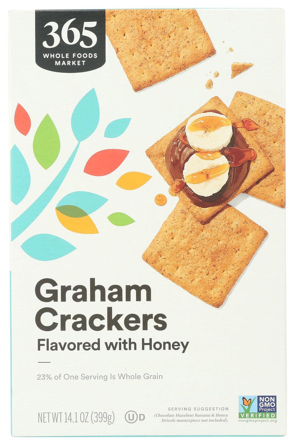 365 by Whole Foods Graham crackers box front, ideal for snacking.