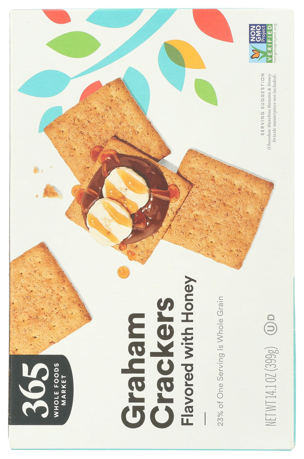 365 by Whole Foods Graham crackers closeup, honey-sweetened flavor detail.