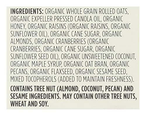 365 Granola Fruit and Nut package label highlights certified organic ingredients.