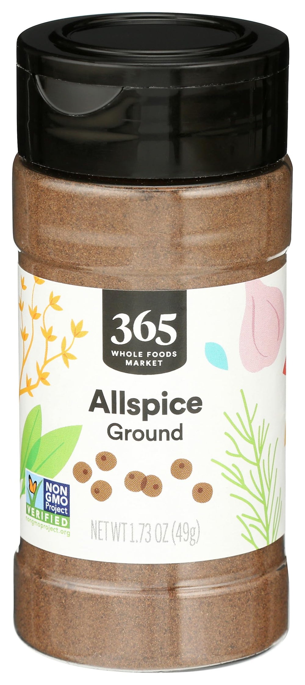 365 by Whole Foods Market ground allspice jar front, signaling premium aroma for baking.