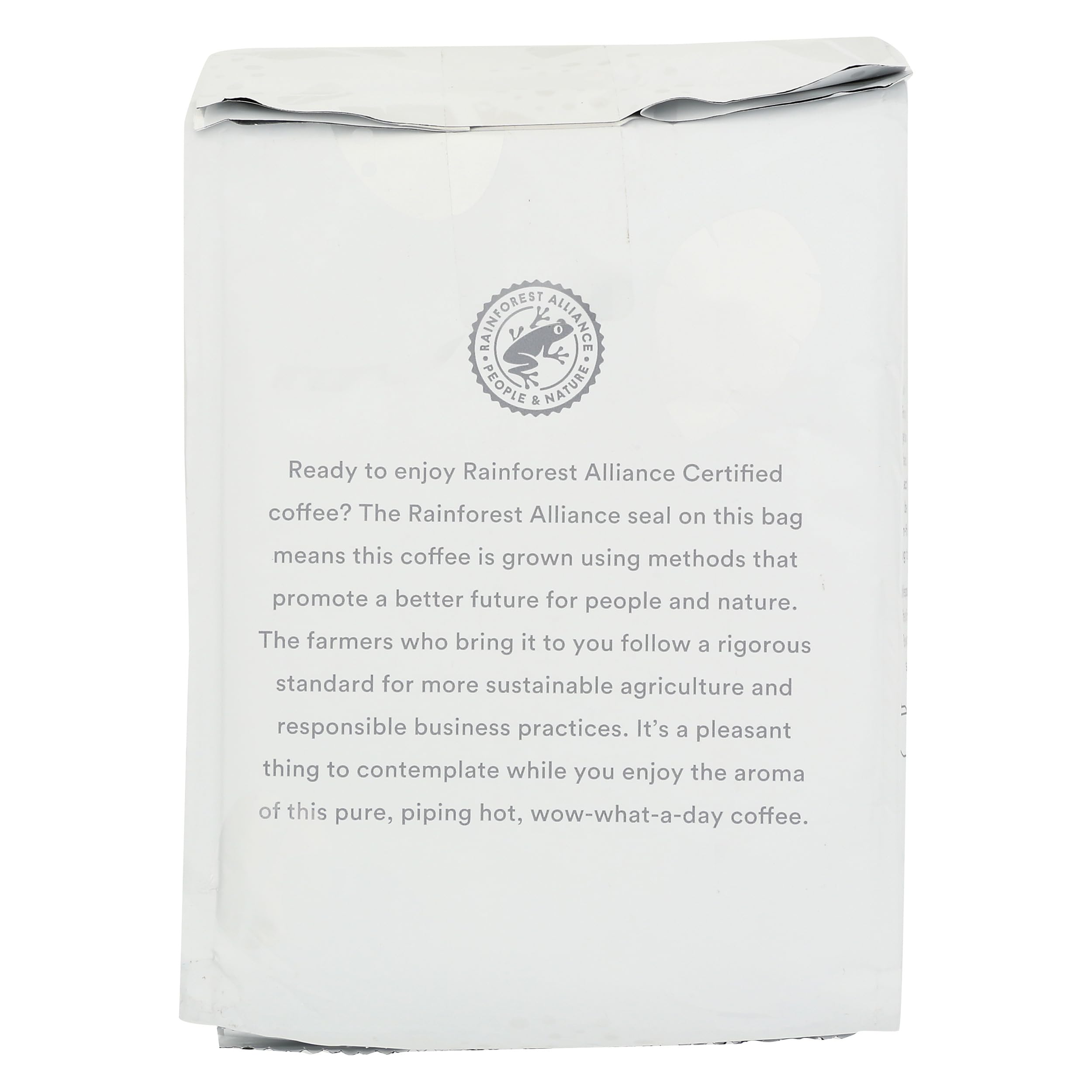 365 Island Blend coffee bag back label with certifications signals responsible sourcing