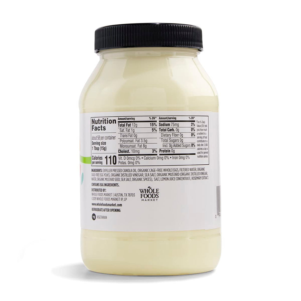 365 mayonnaise bottle highlights expeller-pressed canola oil for a smooth finish