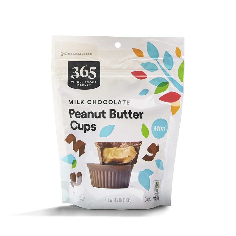 365 Mini Milk Chocolate Peanut Butter Cups packaging, ideal grab-and-go snack