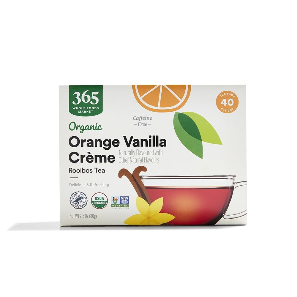 365 by Whole Foods Market orange vanilla creme rooibos tea pack for caffeine-free cozy moments