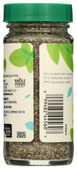 365 by Whole Foods Market Organic Black Pepper Ground label highlights organic, non-GMO, and kosher certifications.