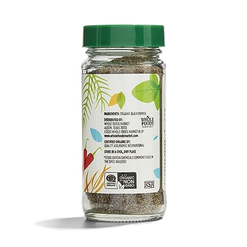 365 by Whole Foods Market Organic Black Pepper Ground shaker shown in use for quick flavoring.