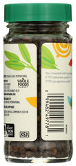 365 Organic Black Peppercorns bottle-closeup showing rich aroma and premium packaging.