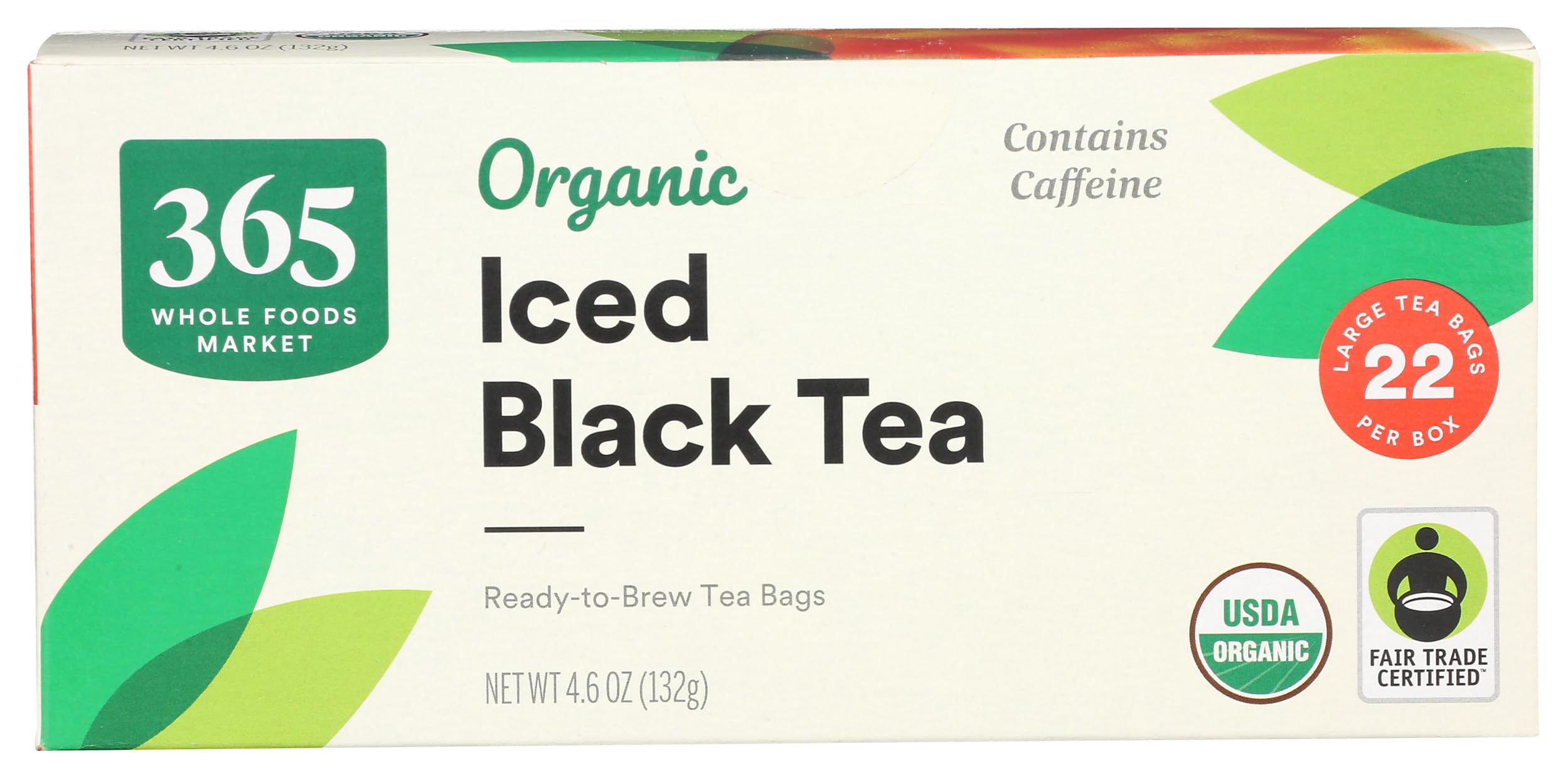 365 Organic Black Tea bags in a 22-count box for easy daily brewing