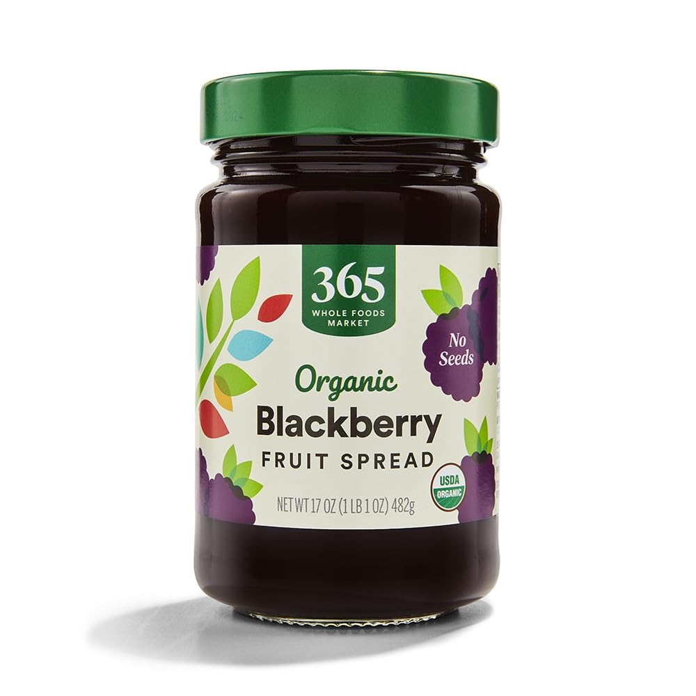 365 by Whole Foods Market Organic Blackberry Conserve in a jar, smooth spread for toast.