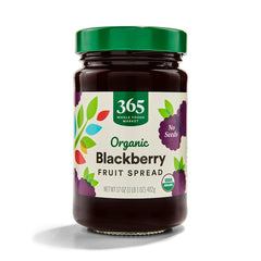 365 by Whole Foods Market Organic Blackberry Conserve in a jar, smooth spread for toast.