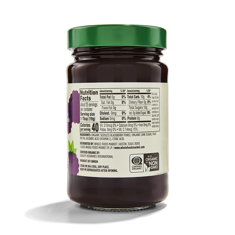 365 by Whole Foods Market Organic Blackberry Conserve with Non-GMO Project Verified seal.