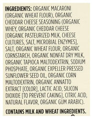 Ingredient highlights show organic cheddar and non-GMO certification for peace of mind.