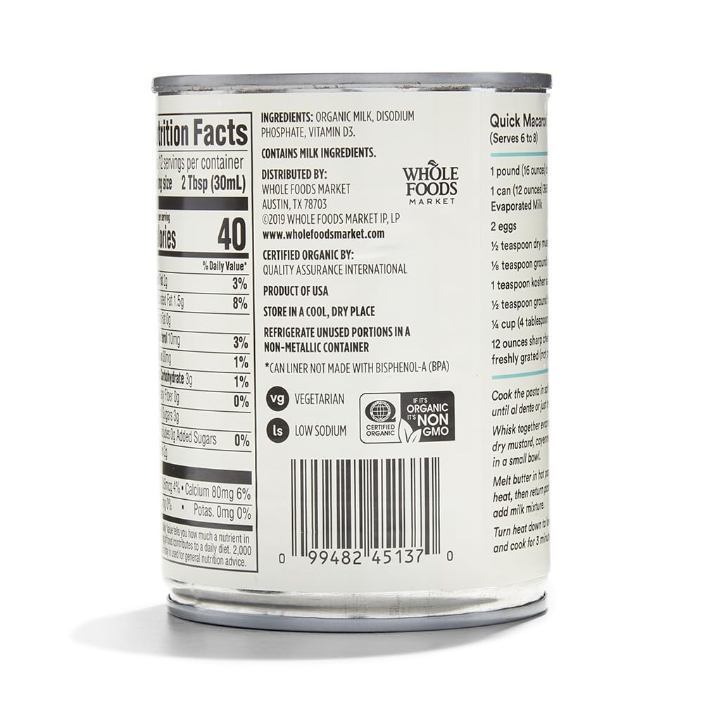 365 Organic Evaporated Milk pour highlights creamy texture for sauces