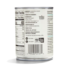 365 Organic Evaporated Milk pour highlights creamy texture for sauces