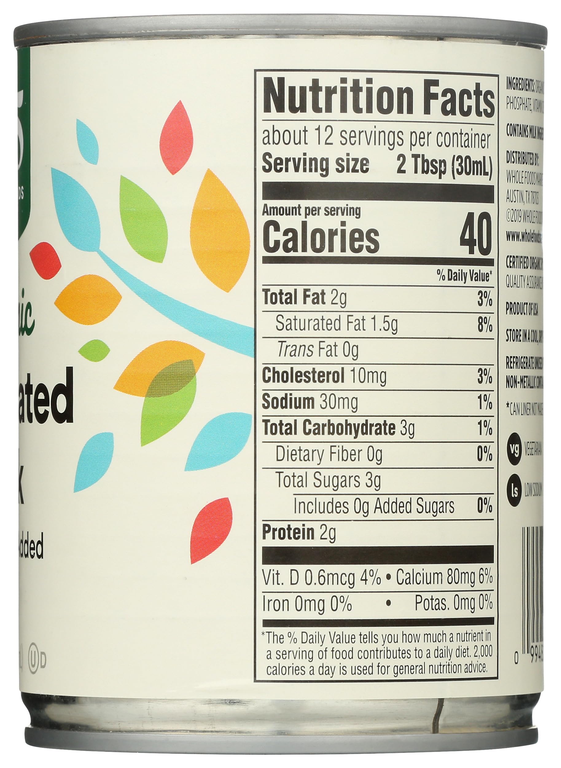 365 Organic Evaporated Milk resealable cap enables easy storage