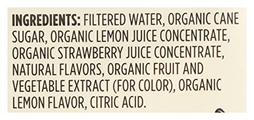 365 Organic Strawberry Lemonade ingredients label highlighting organic sourcing