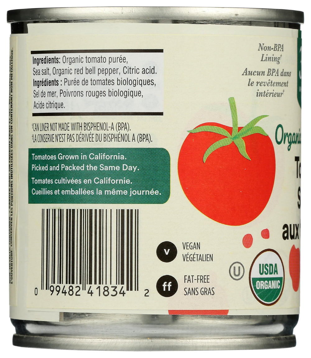Label highlights California tomatoes for 365 Organic Tomato Sauce.