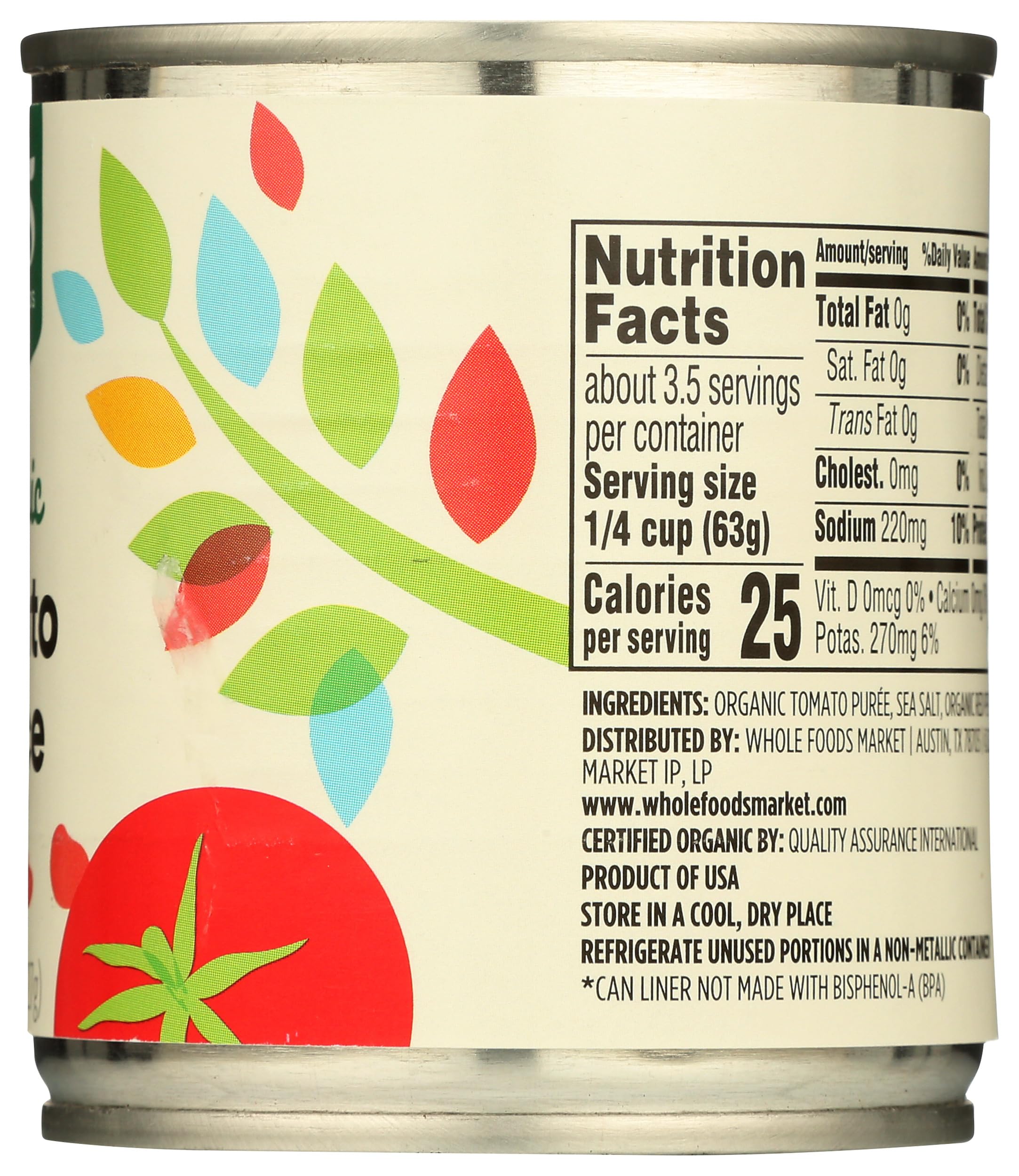 Kosher certified 365 Organic Tomato Sauce label.