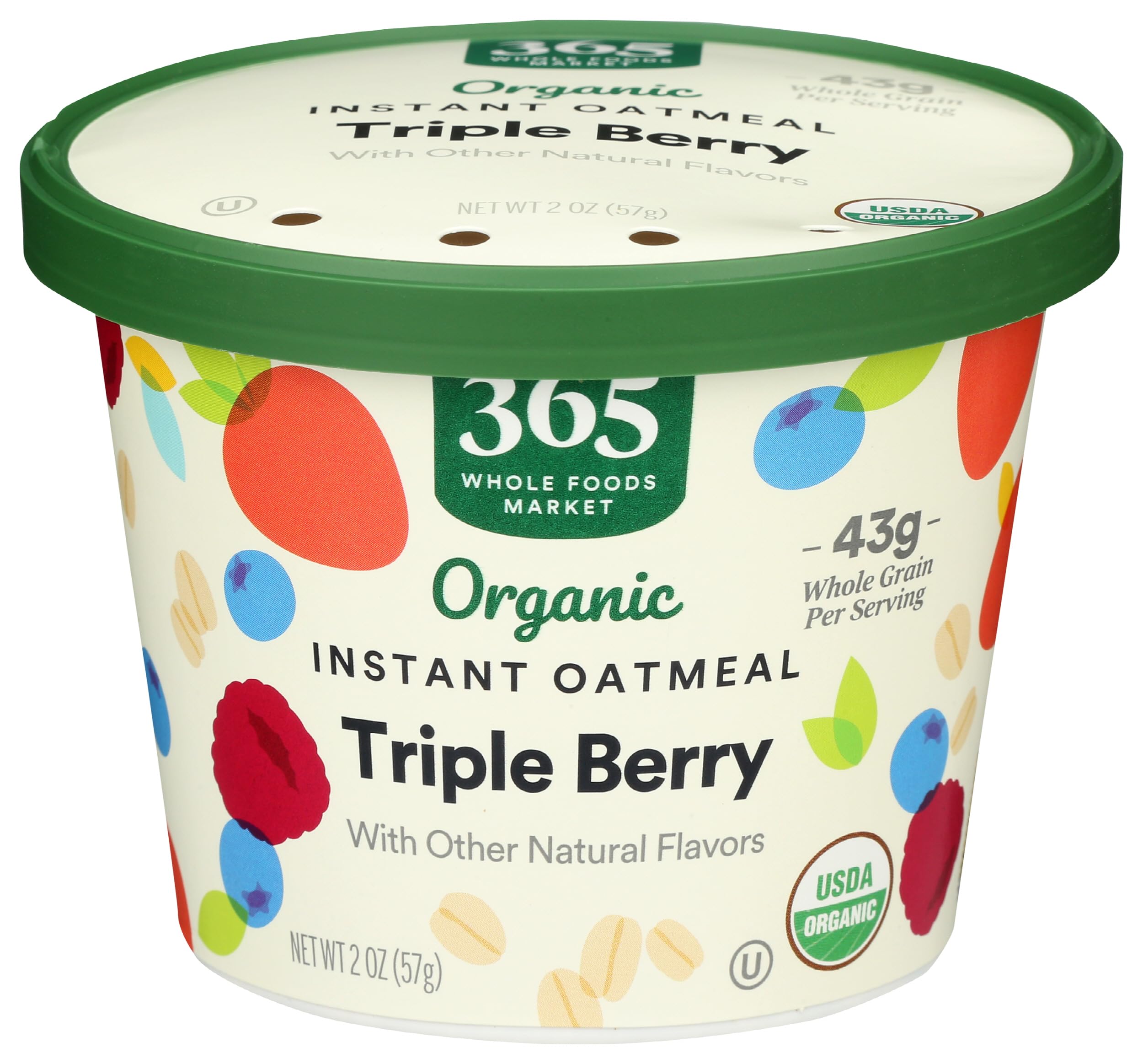 365 by Whole Foods Market organic triple berry instant oatmeal single-serve packet for on-the-go breakfasts.