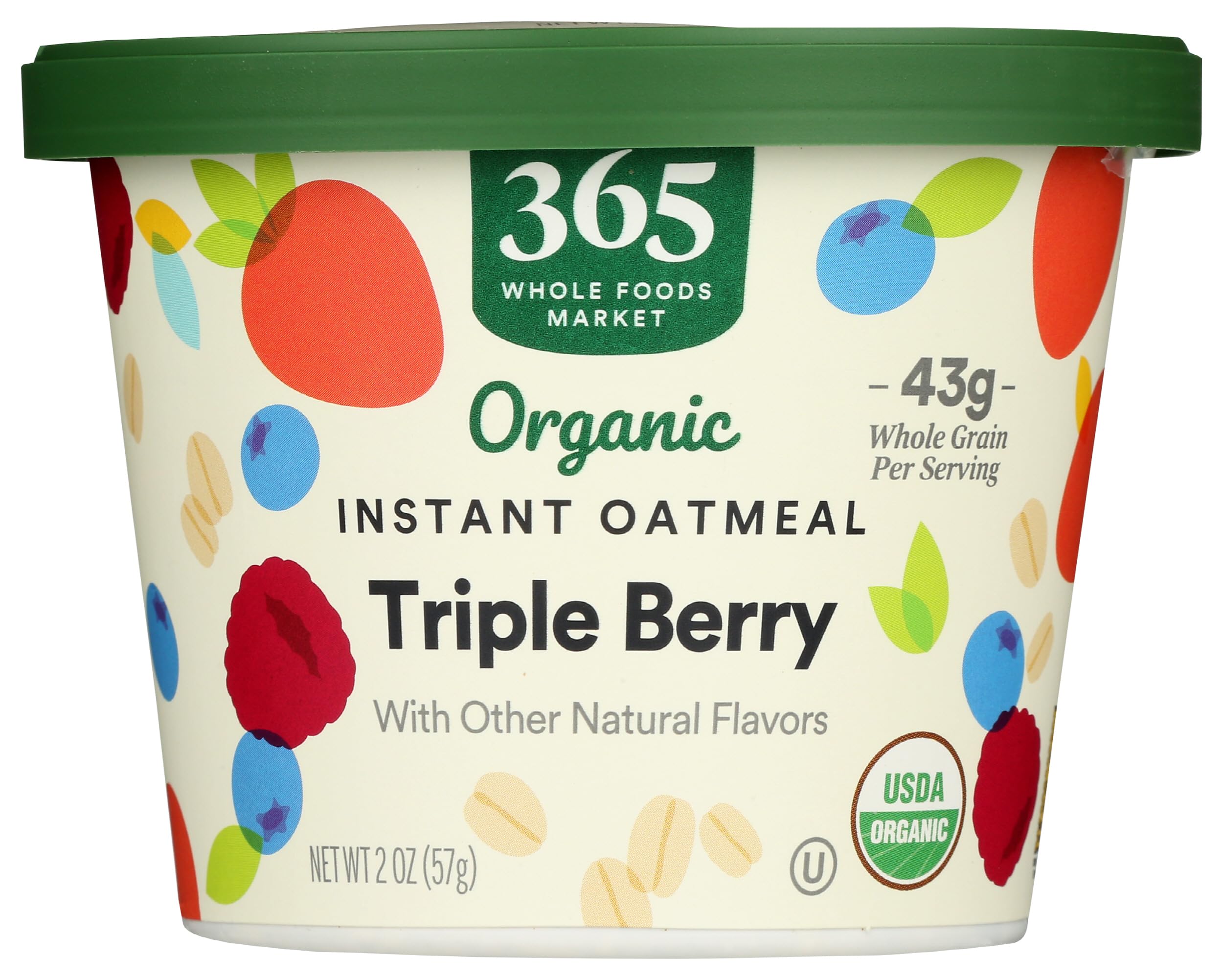 365 by Whole Foods Market organic triple berry oatmeal single-serve cup suitable for busy mornings.