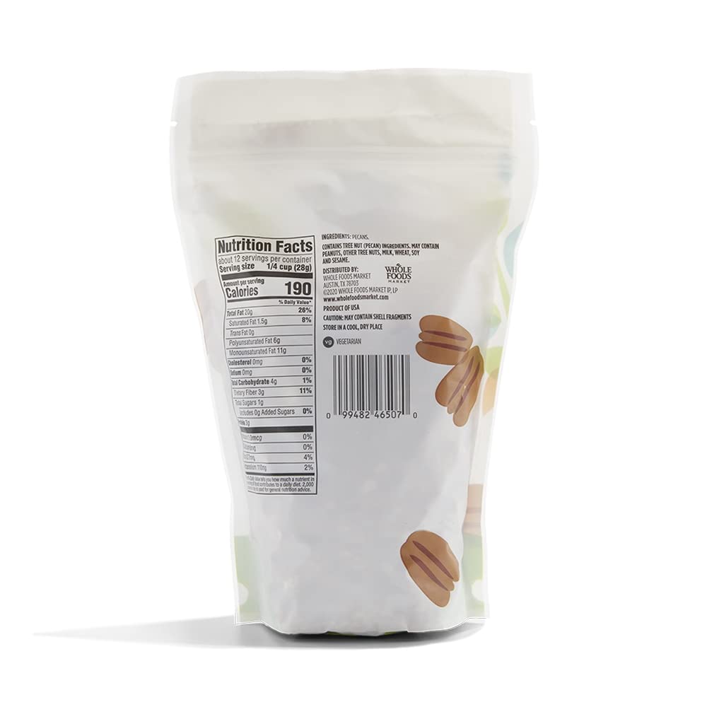 365 Pecan Halves 12oz bag closeup highlights natural texture