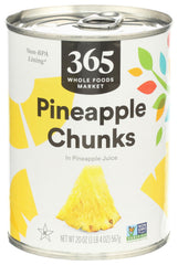 365 Pineapple Chunks 20oz packfront: ready-to-use tropical fruit for snacking