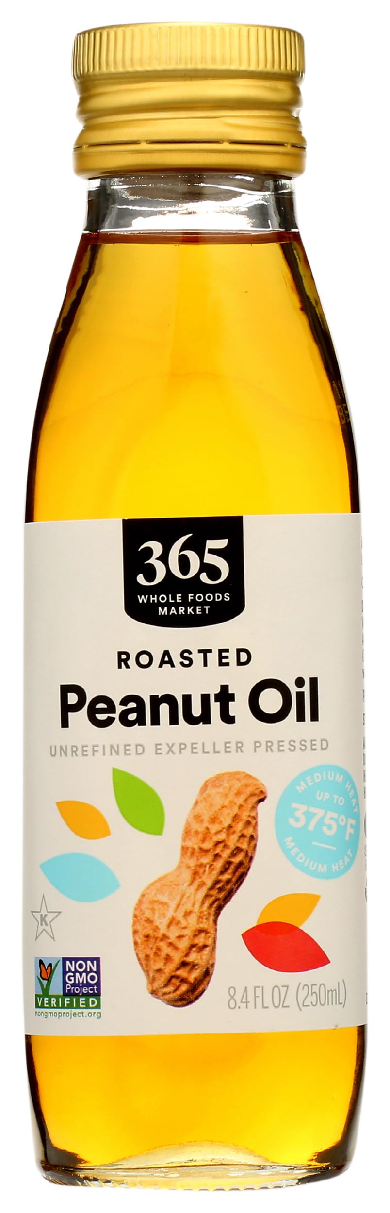 365 by Whole Foods Market roasted peanut oil bottle close-up for high-heat cooking