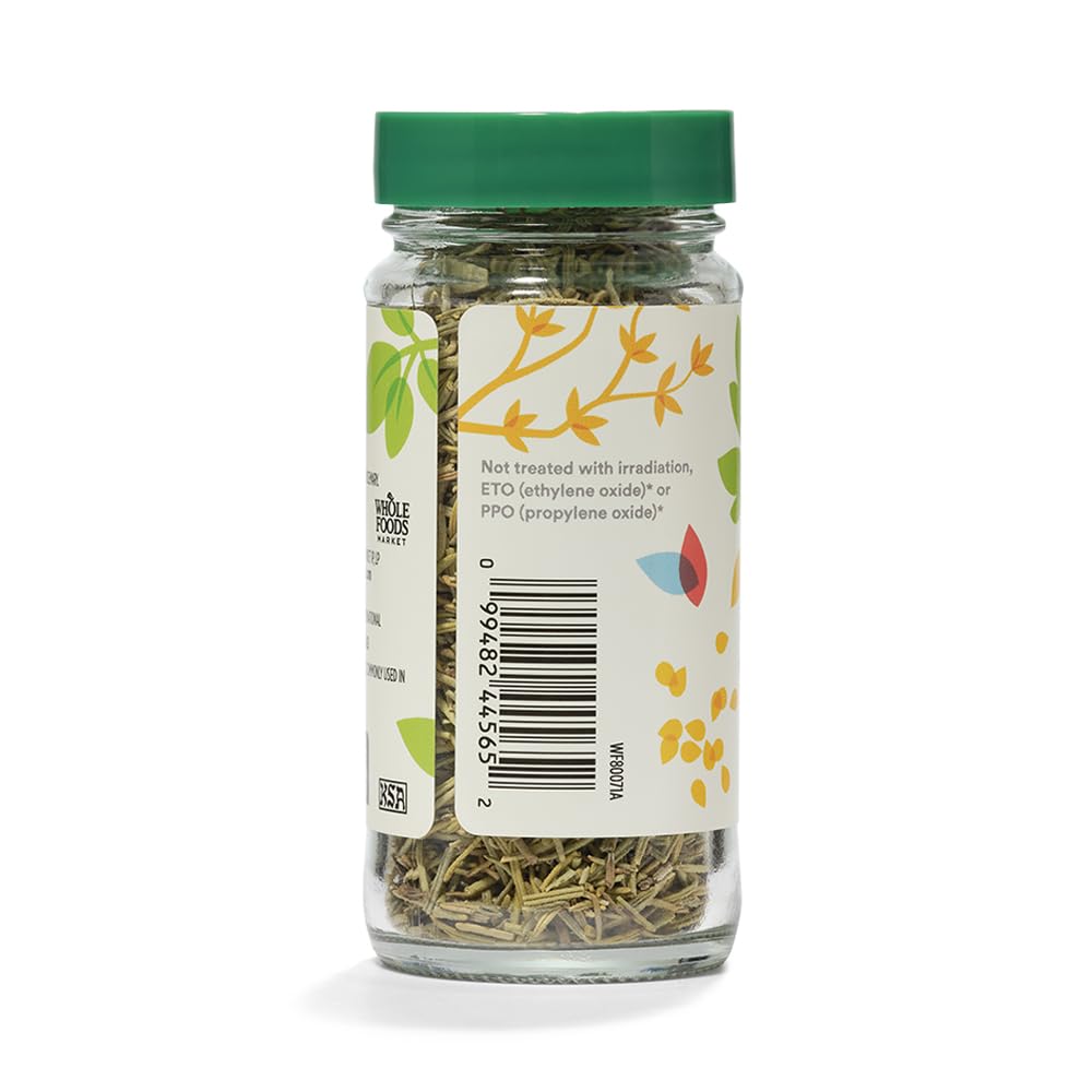 365 by Whole Foods Market organic rosemary in a glass jar emphasizes freshness and pantry access.