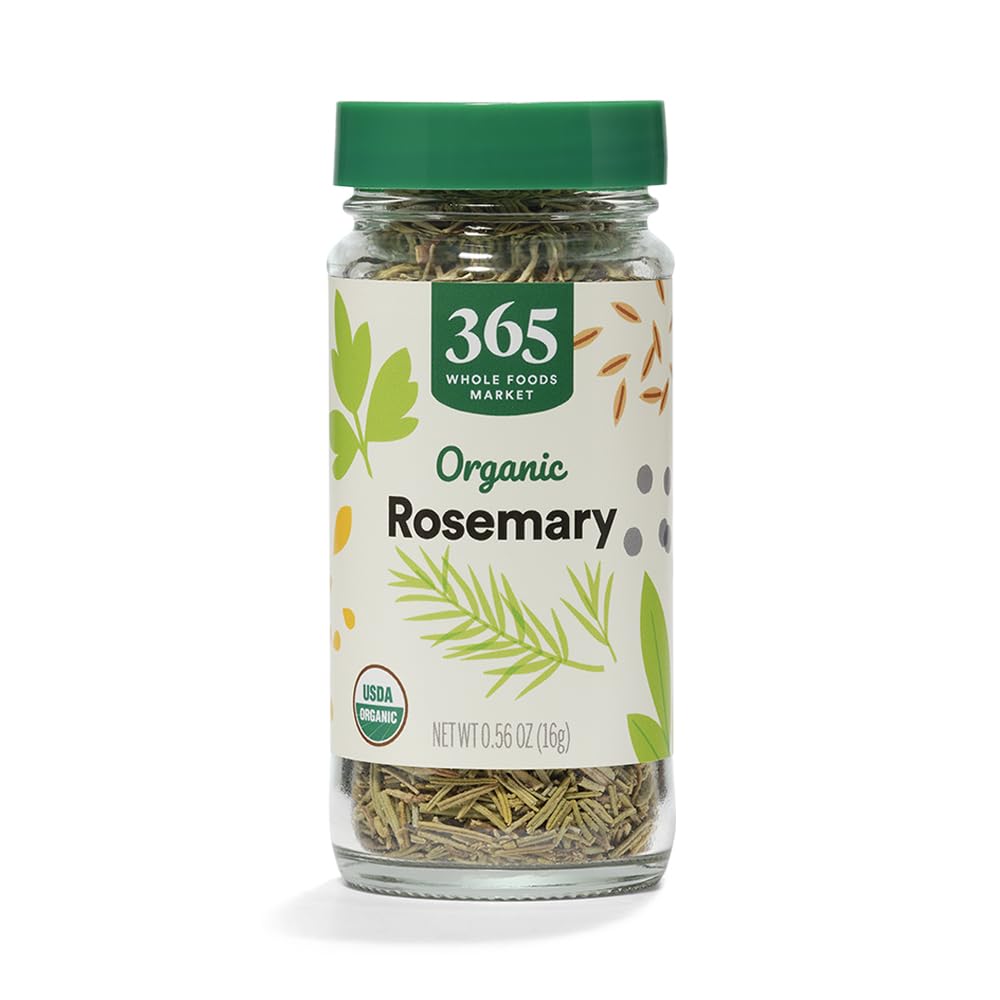 365 by Whole Foods Market organic rosemary bottle highlights fresh, versatile flavor for cooking.