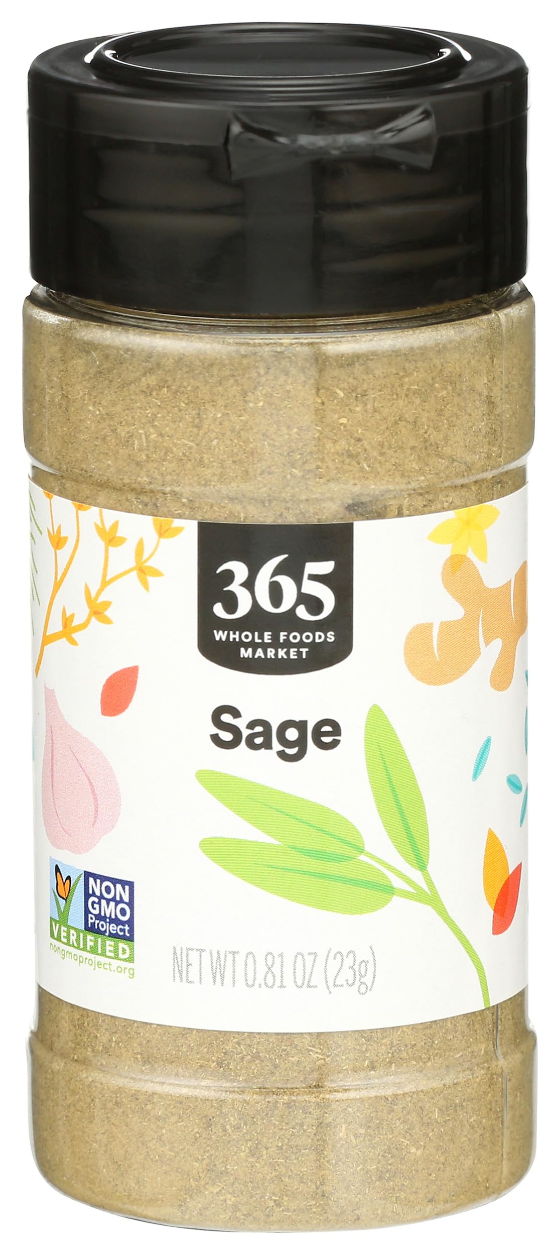 Closeup of 365 by Whole Foods Market ground sage in a bottle for easy seasoning.