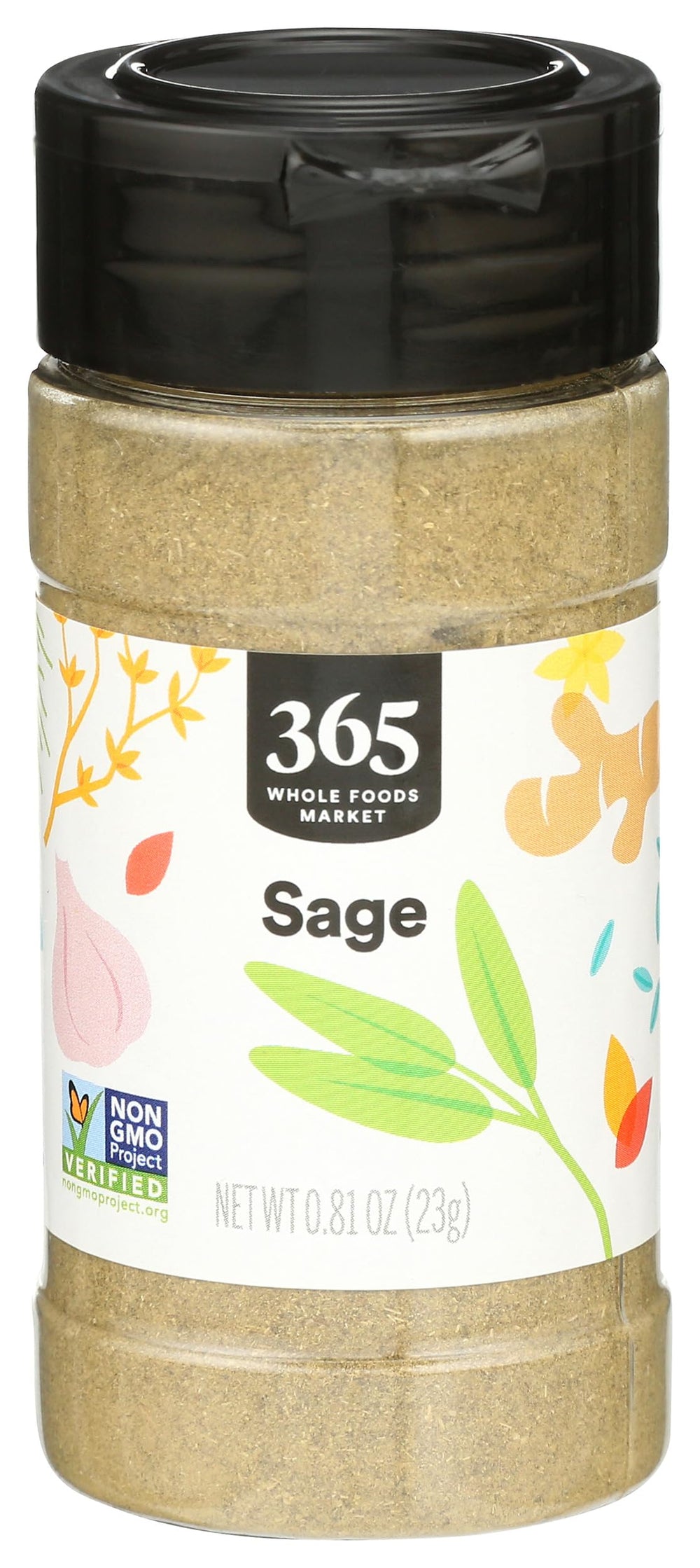 Closeup of 365 by Whole Foods Market ground sage in a bottle for easy seasoning.