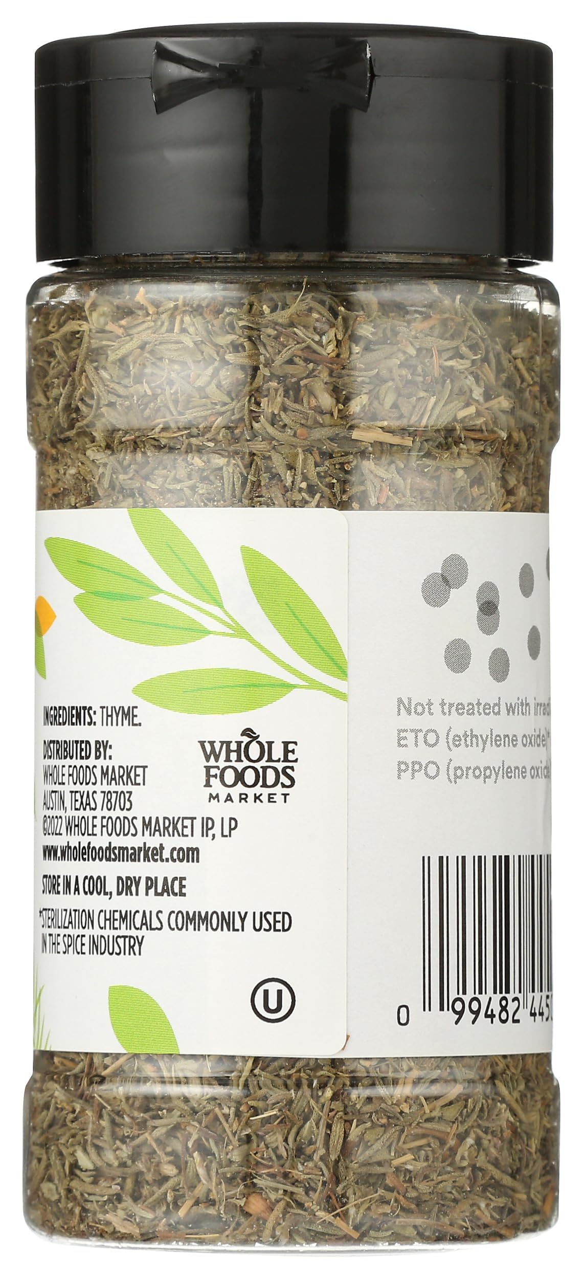 365 thyme jar label close-up highlighting GMO-free and kosher certification