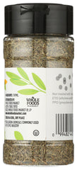 365 thyme jar label close-up highlighting GMO-free and kosher certification